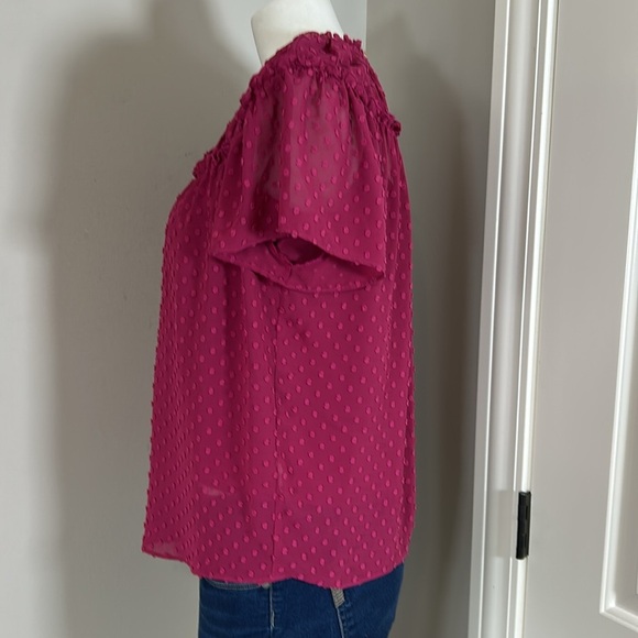 J Crew Gathered bib top in drapey swiss dot dark berry pink Sz XS - Picture 4 of 10